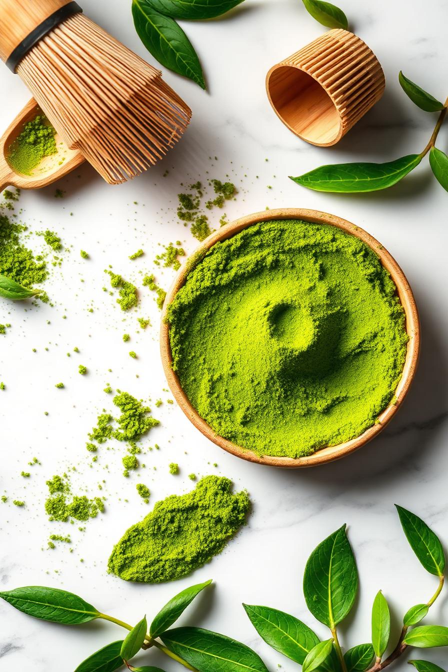 Poudre de matcha verte en gros plan