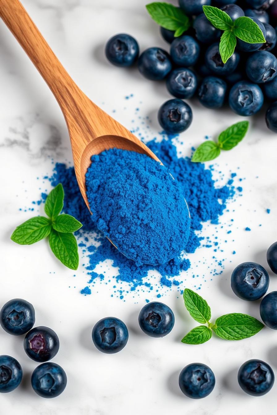 Poudre de spiruline bleue CureFood en gros plan