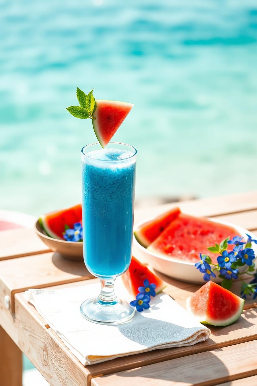 Smoothie océan bleu CureFood en bord de mer