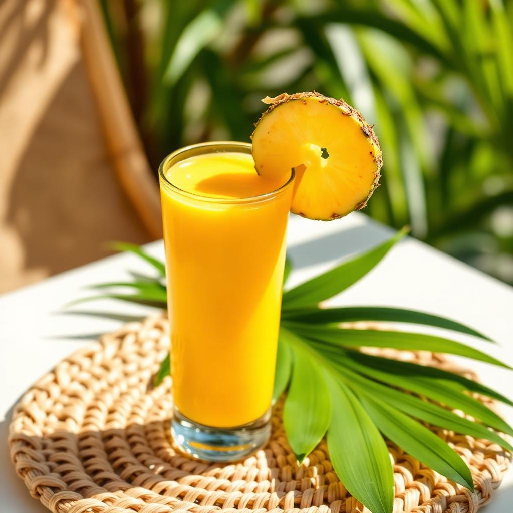 Smoothie tropical CureFood servi en extérieur ensoleillé
