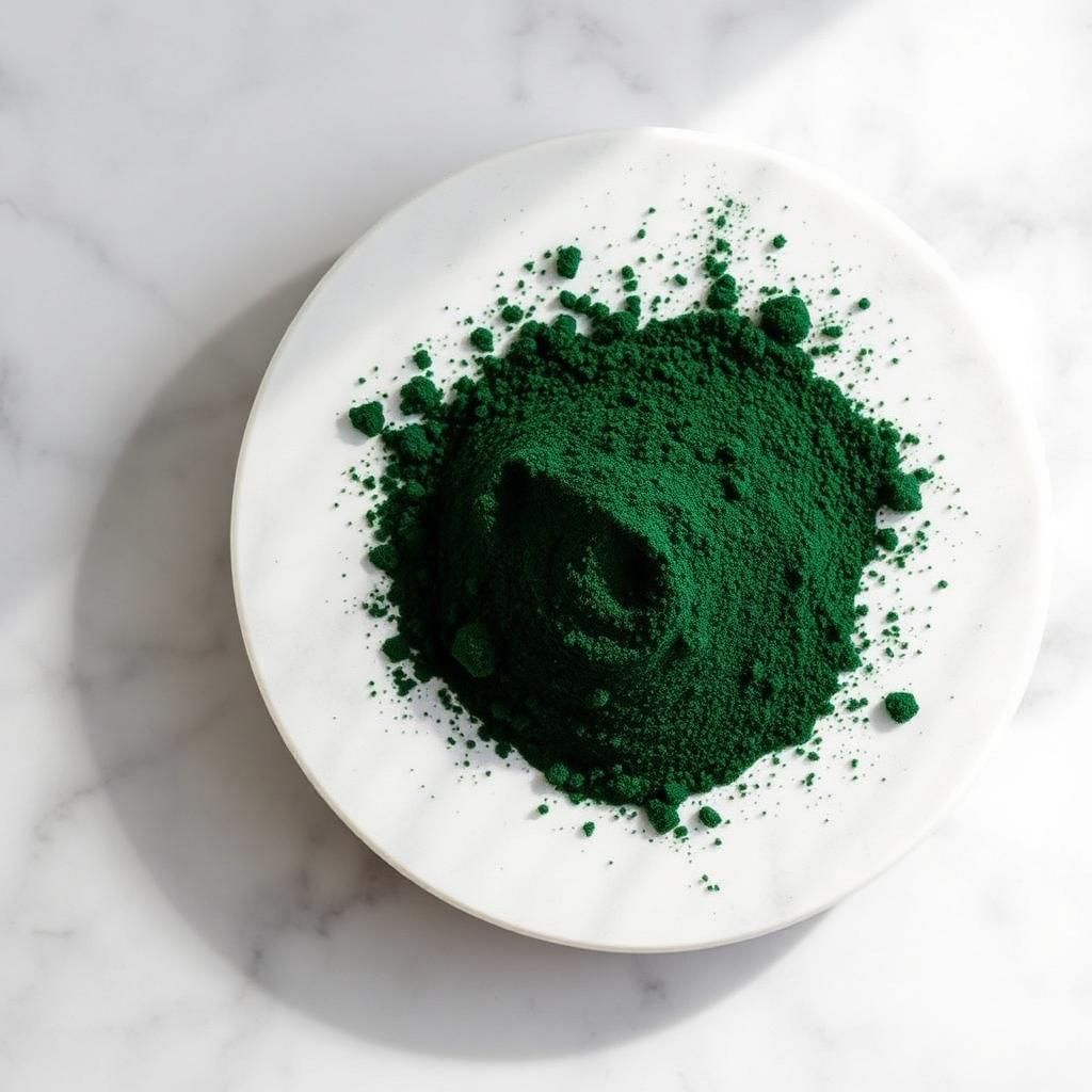 Poudre de chlorella CureFood vert émeraude en gros plan