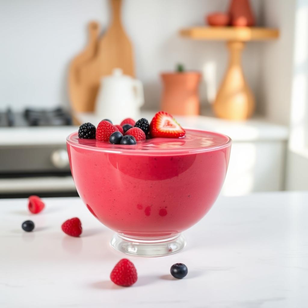 Smoothie bowl camu-camu CureFood rose vibrant servi dans une cuisine lumineuse